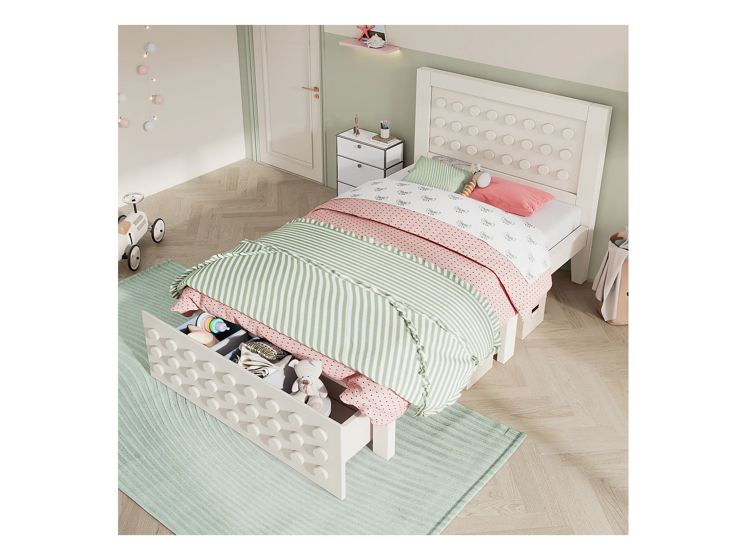 Kinderbett 90x190 cm - mit Schubladen und Stauraum unter dem Bett - mit Lattenrost - MDF - Weiß (ohne Matratze)