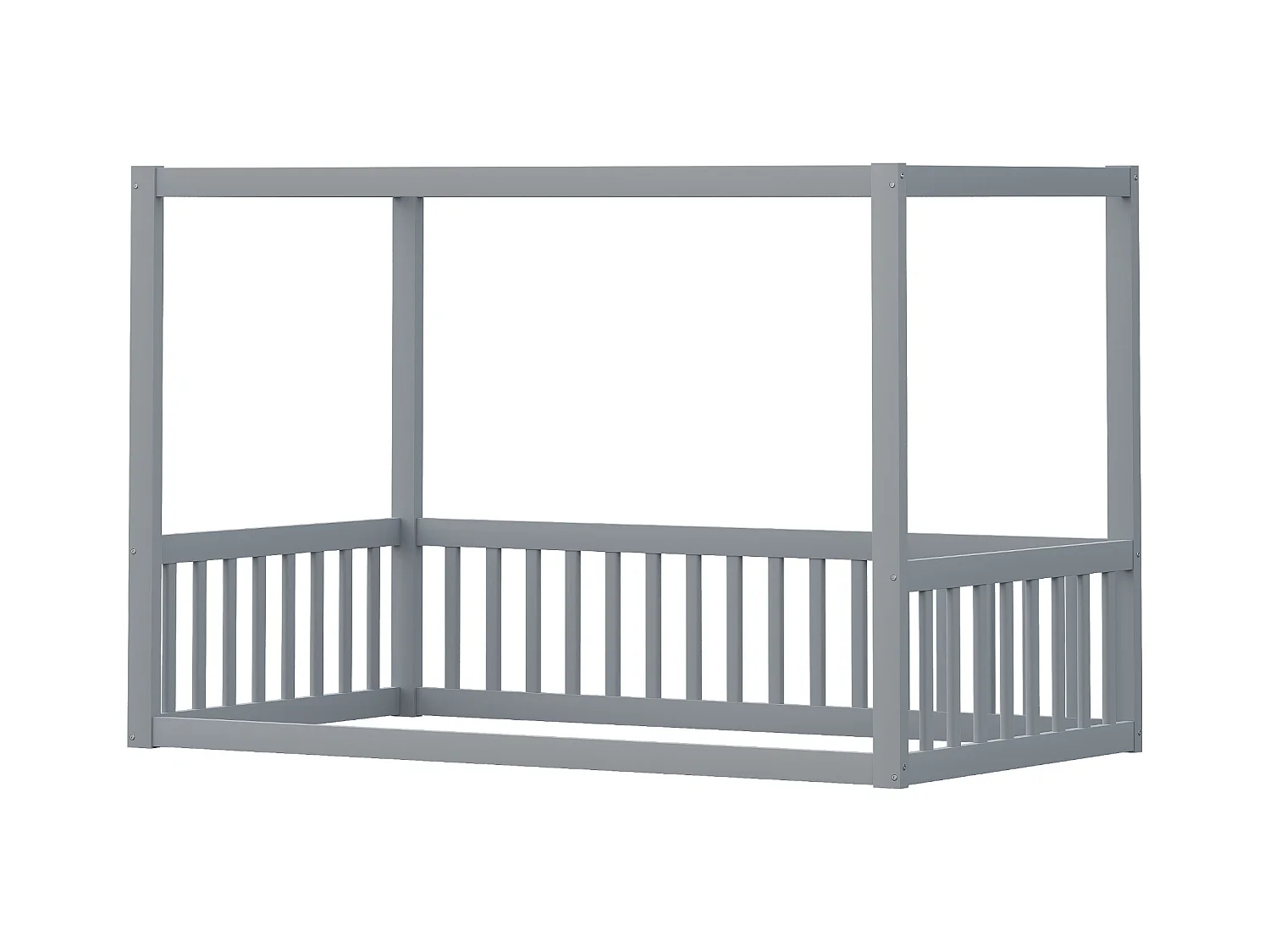 Lit cabane enfant 90x200cm - sommier à lattes - lit en bois massif - gris (matelas non inclus)