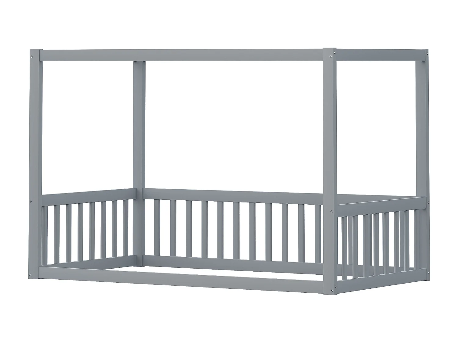 Lit cabane enfant 90x200cm - sommier à lattes - lit en bois massif - gris (matelas non inclus)