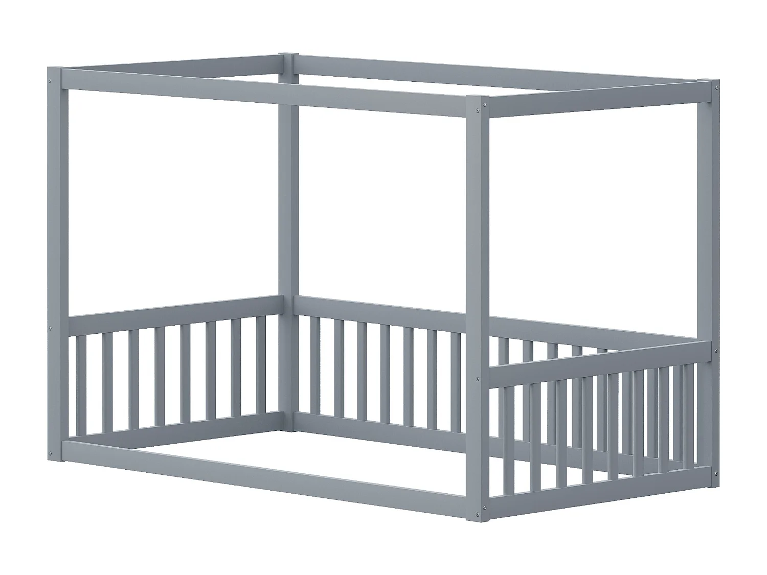 Lit cabane enfant 90x200cm - sommier à lattes - lit en bois massif - gris (matelas non inclus)