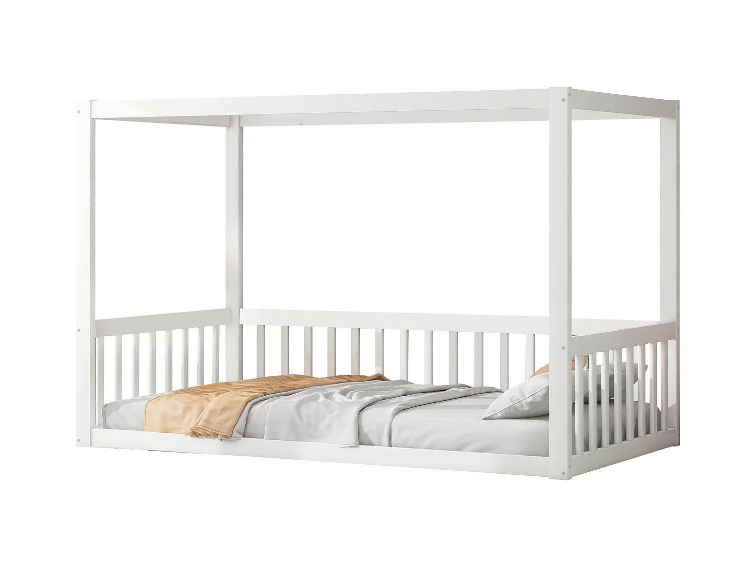 Lit cabane enfant 90x200cm - sommier à lattes - lit en bois massif - blanc (matelas non inclus)