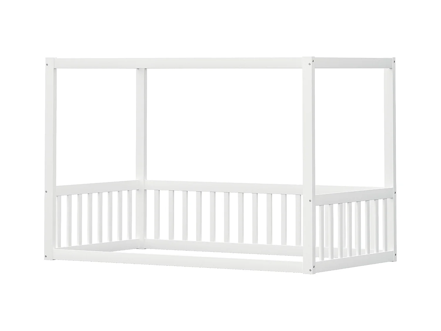 Lit cabane enfant 90x200cm - sommier à lattes - lit en bois massif - blanc (matelas non inclus)