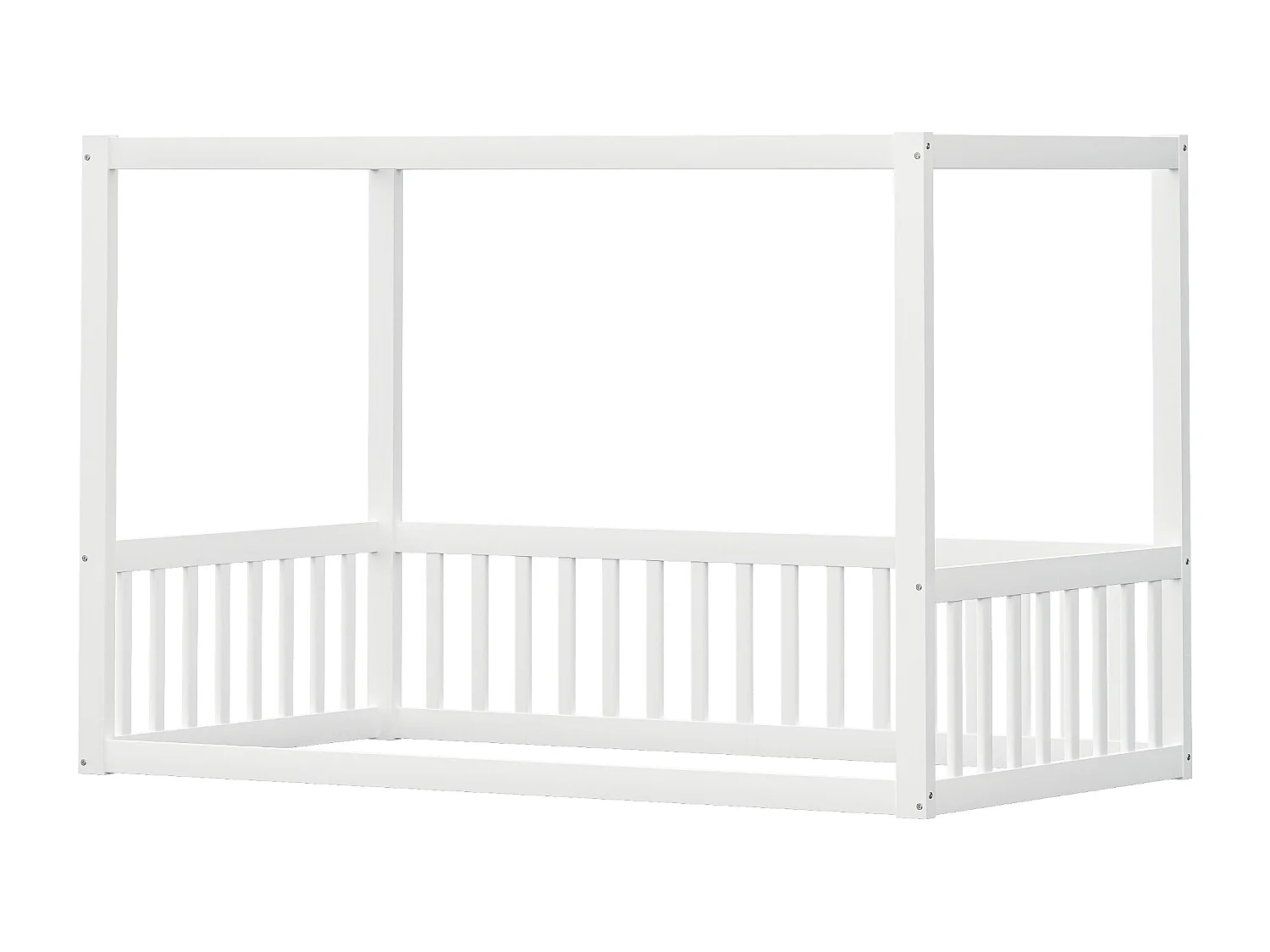 Lit cabane enfant 90x200cm - sommier à lattes - lit en bois massif - blanc (matelas non inclus)