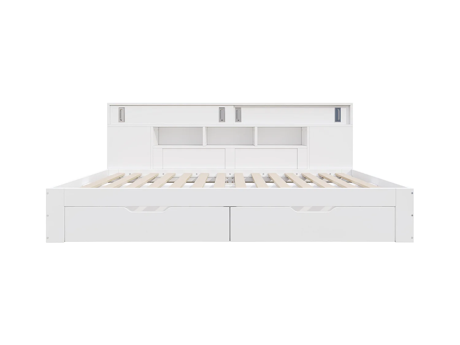 Lit banquette 140x200 cm - avec 2 tiroirs - avec étagères et armoires de rangement - MDF - Blanc(sans matelas)