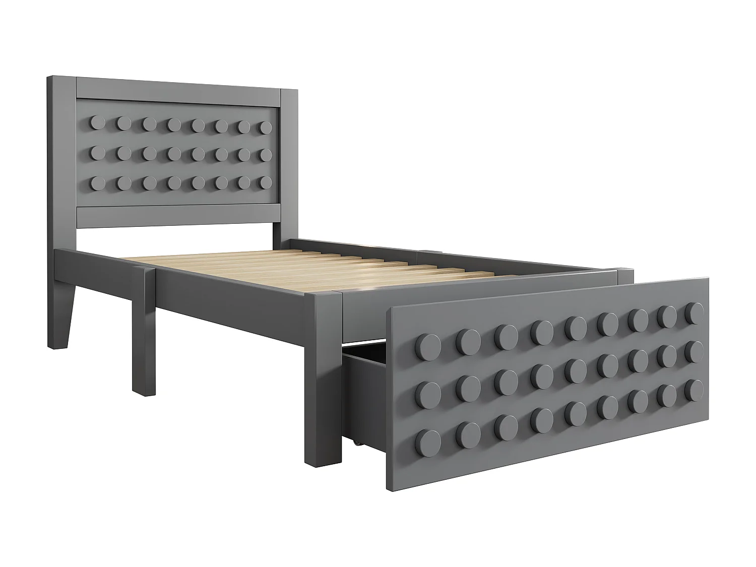 Cama infantil 90x200 cm - con cajones y almacenamiento bajo la cama - con somier de láminas - MDF - Gris (sin colchón)