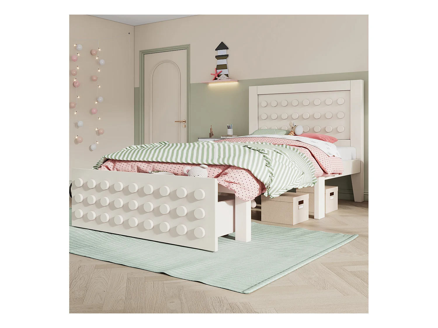 Lit enfant 90x200 cm - avec tiroirs et rangement sous le lit - avec sommier à lattes - MDF - Blanc(sans matelas)