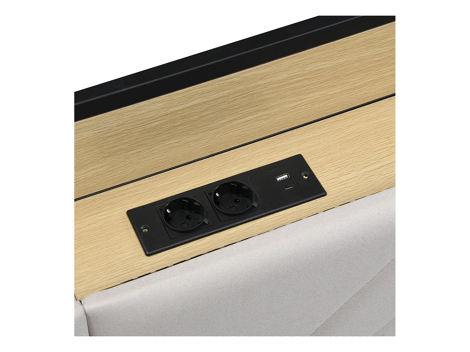 Canapé-lit en fer forgé 90x200 cm - avec LED - avec 2 tiroirs + prise multifonction - beige (sans matelas)