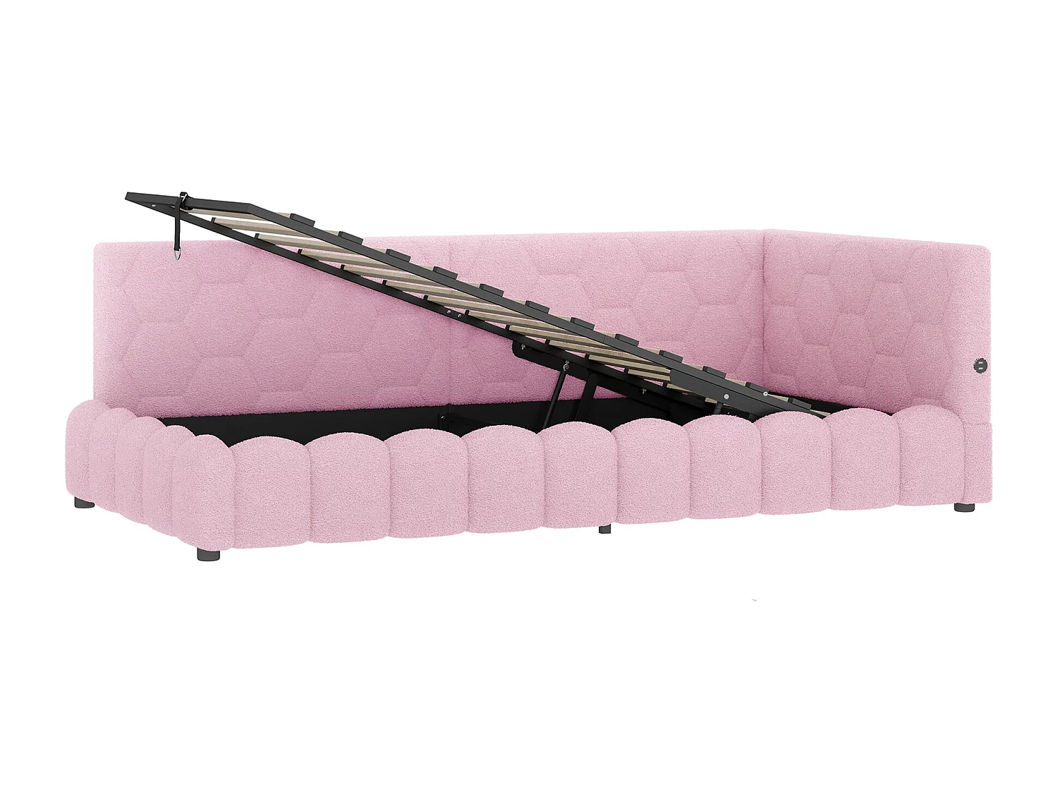 Sofá-cama com baú 90x200 cm - com iluminação LED - com USB + Type-C - rosa (sem colchão)