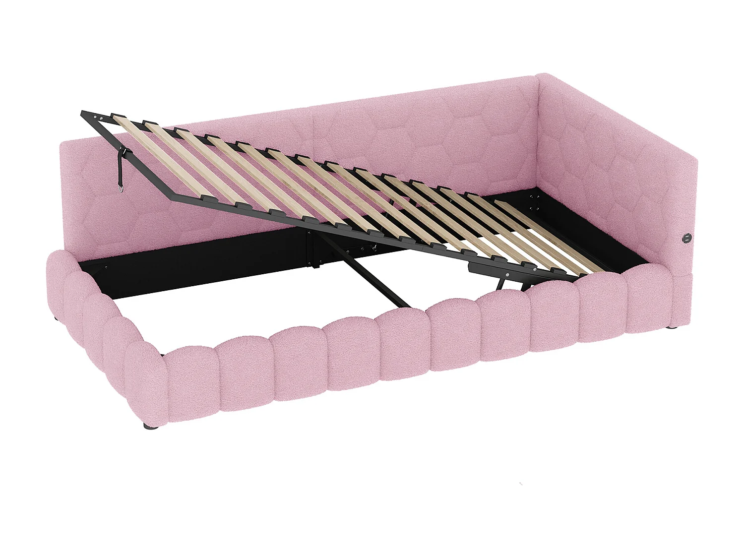 Sofá-cama com baú 90x200 cm - com iluminação LED - com USB + Type-C - rosa (sem colchão)