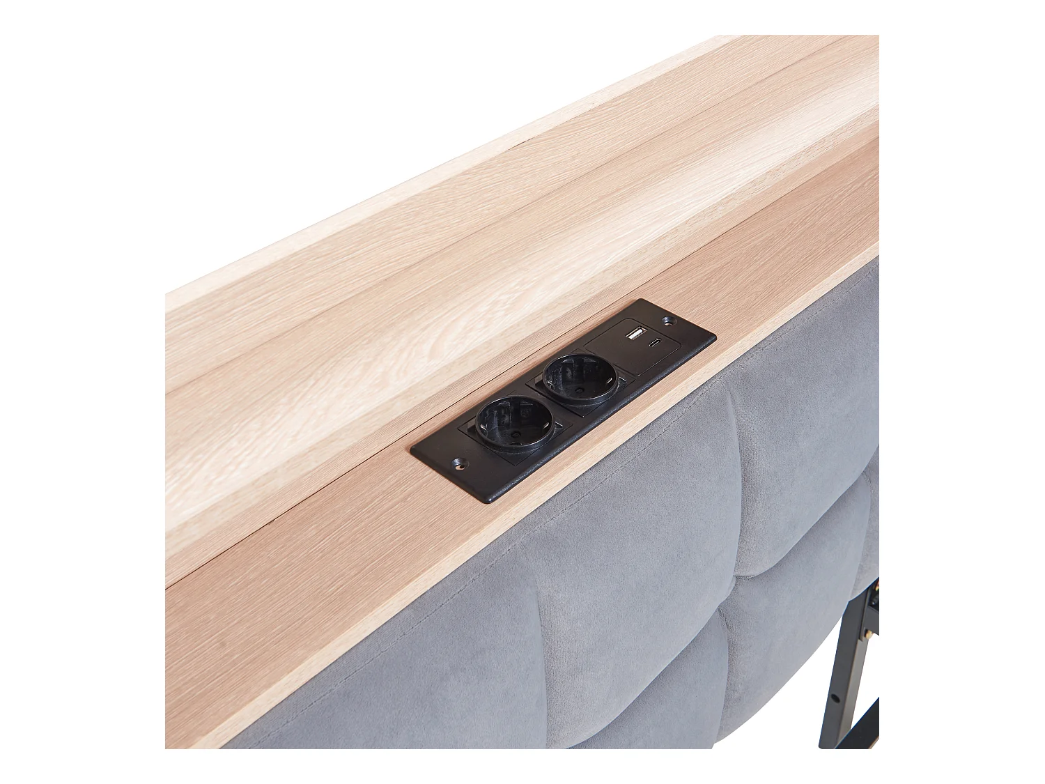 Canapé-lit rembourré 90 x 200 cm - avec 2 tiroirs - avec éclairage LED - avec ports USB et Type-C - gris clair (sans matelas)