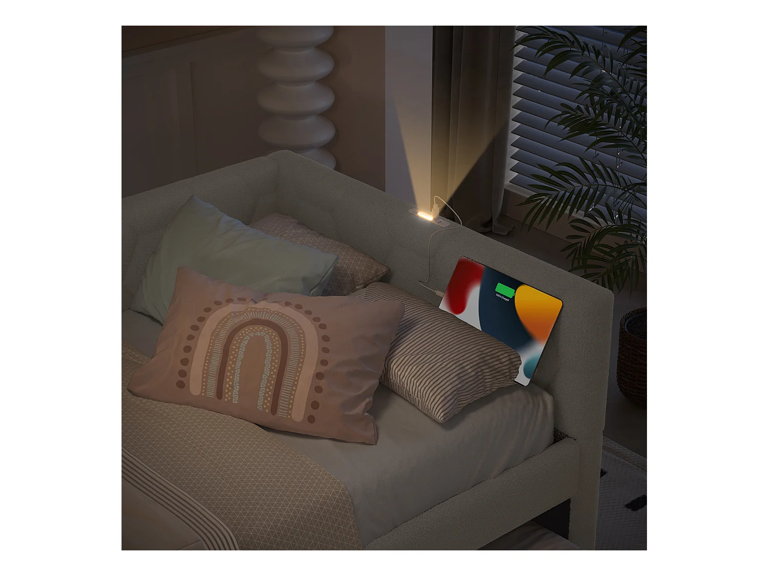 Canapé-lit 90x200 cm - avec lit gigogne - avec port USB + Type-C - blanc (sans matelas)