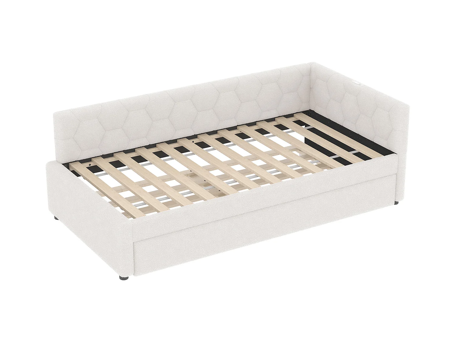Canapé-lit 90x200 cm - avec lit gigogne - avec port USB + Type-C - blanc (sans matelas)