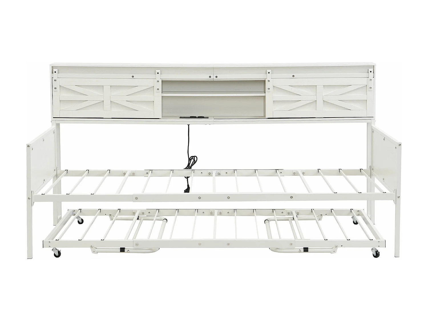 Slaapbank van smeedijzer 90×200 cm - met opbergbed - met opbergruimte + multifunctioneel stopcontact - wit