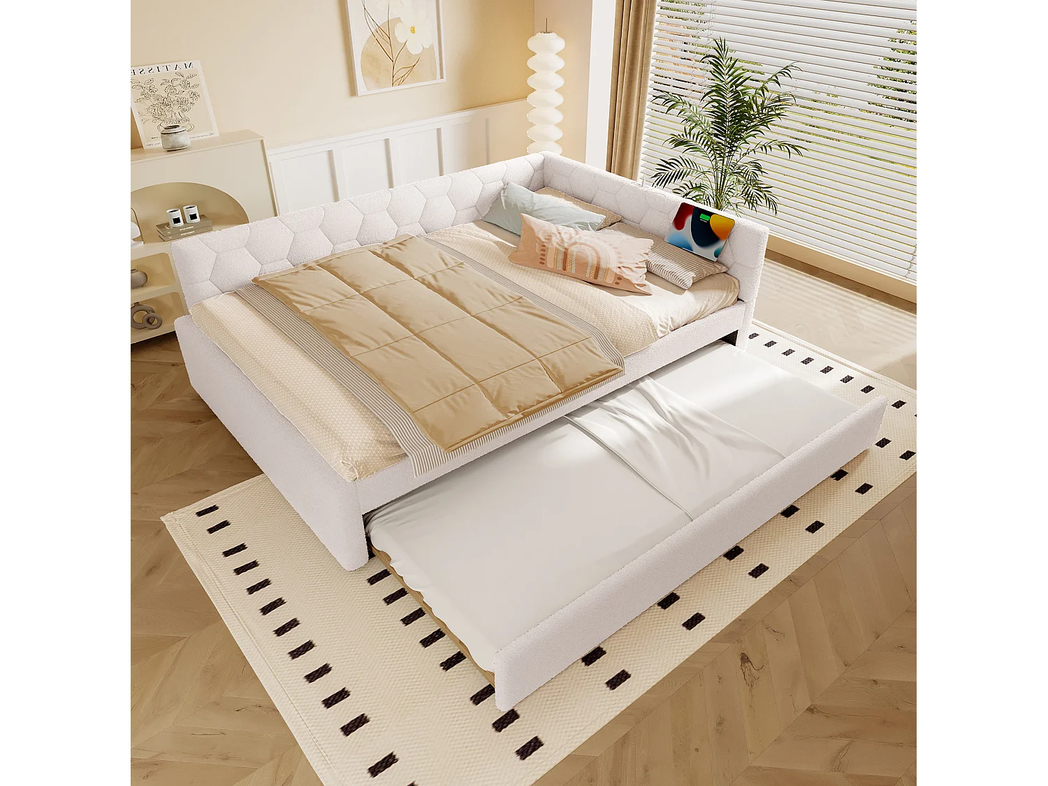 Sofabett 140×200 cm - mit Nestbett - mit USB-Anschluss + Type-C - weiß (ohne Matratze)