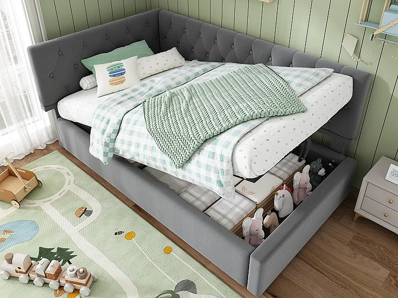 Sofa z łóżkiem 90×200 cm - z welurową tkaniną - ze stelażem listwowym - szary (bez materaca)