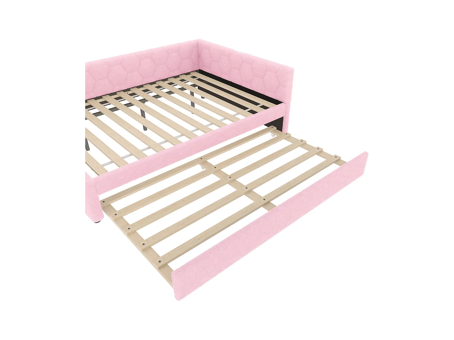 Canapé-lit 140x200 cm - avec lit gigogne - avec port USB + Type-C - rose (sans matelas)