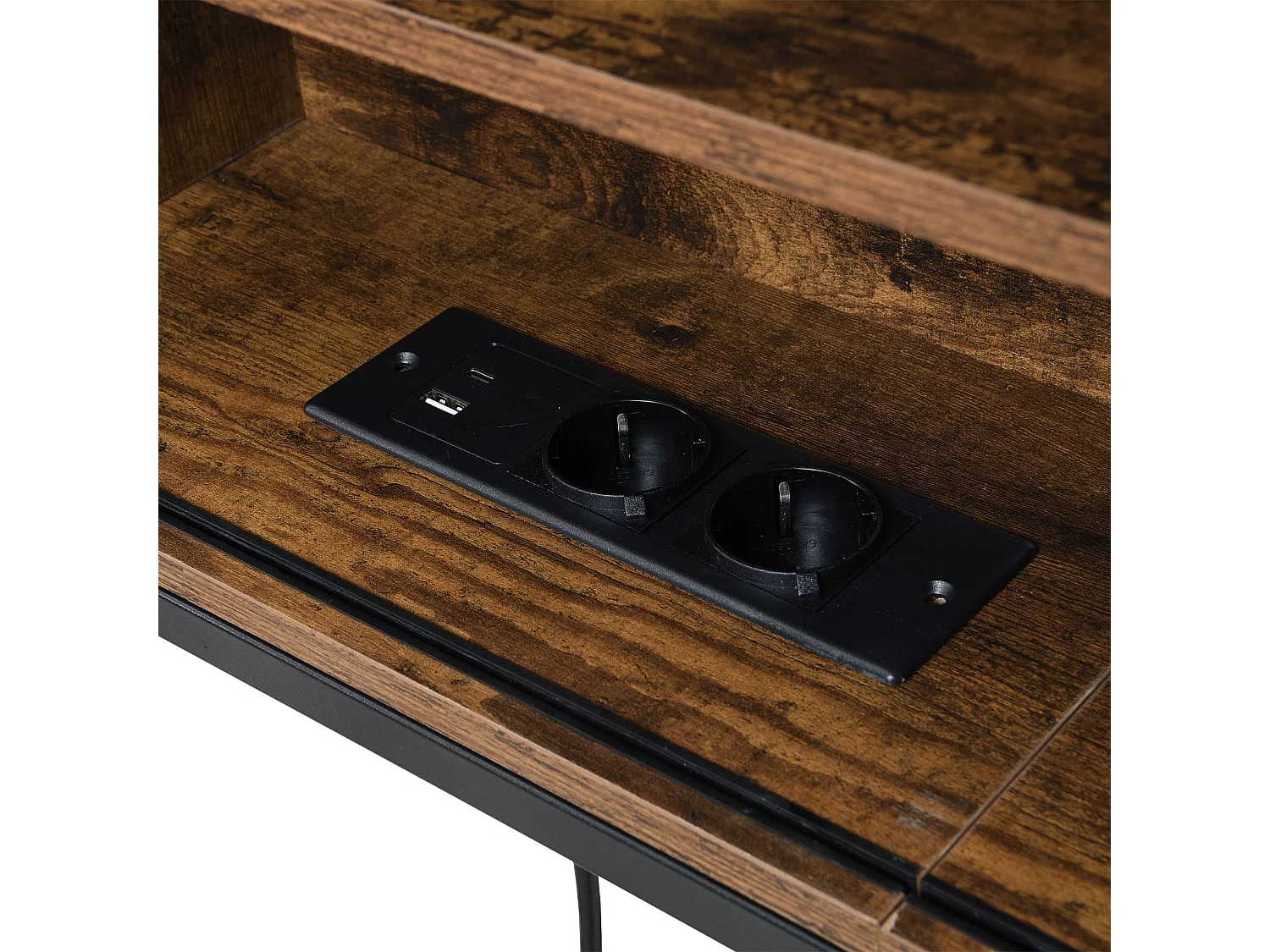 Slaapbank van smeedijzer 90×200 cm - met opbergbed - met opbergruimte + multifunctioneel stopcontact - zwart/bruin