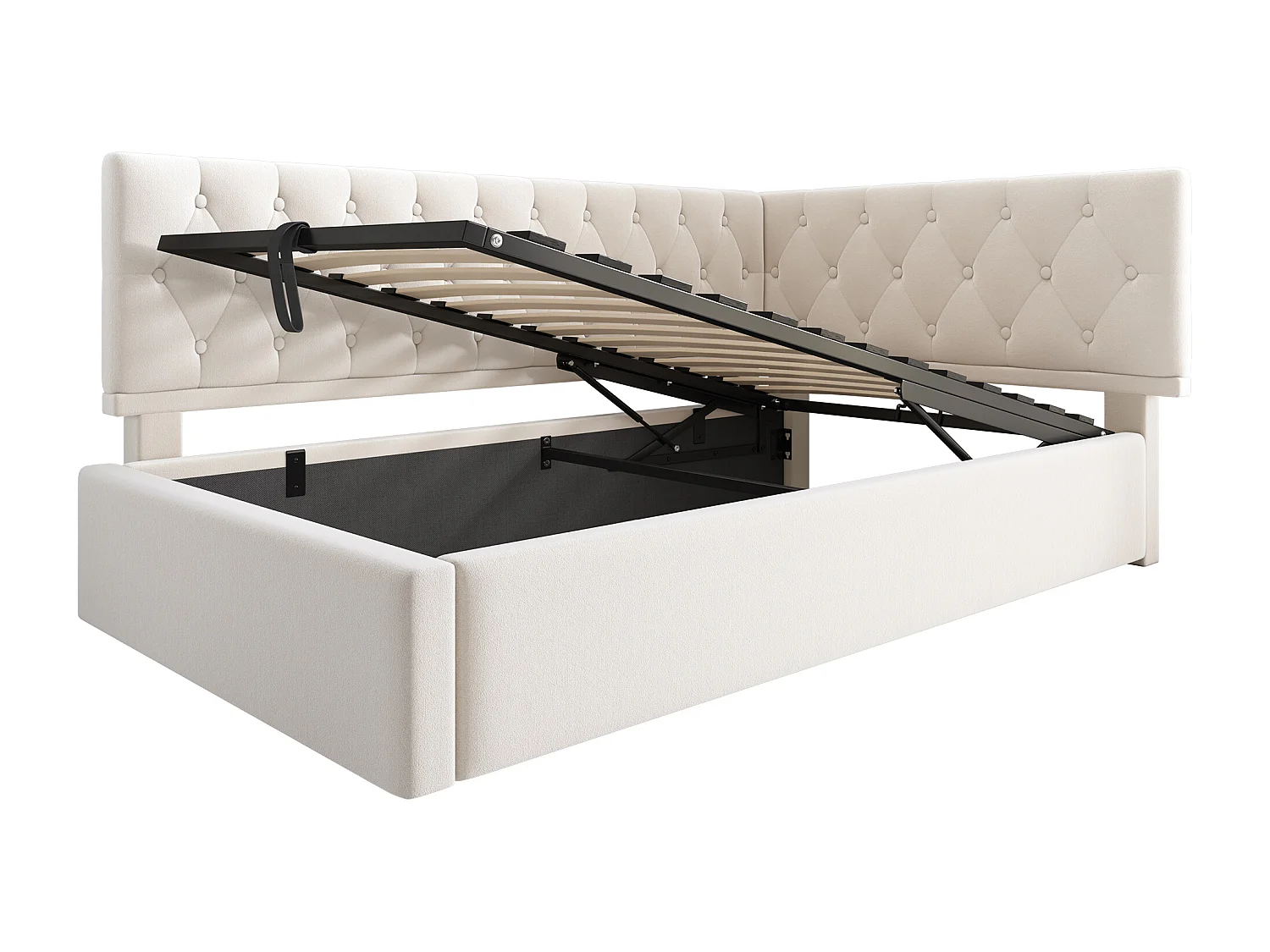 Sofá cama con almacenamiento 90×200 cm - en tejido de terciopelo - con somier de láminas - beige (sin colchón)