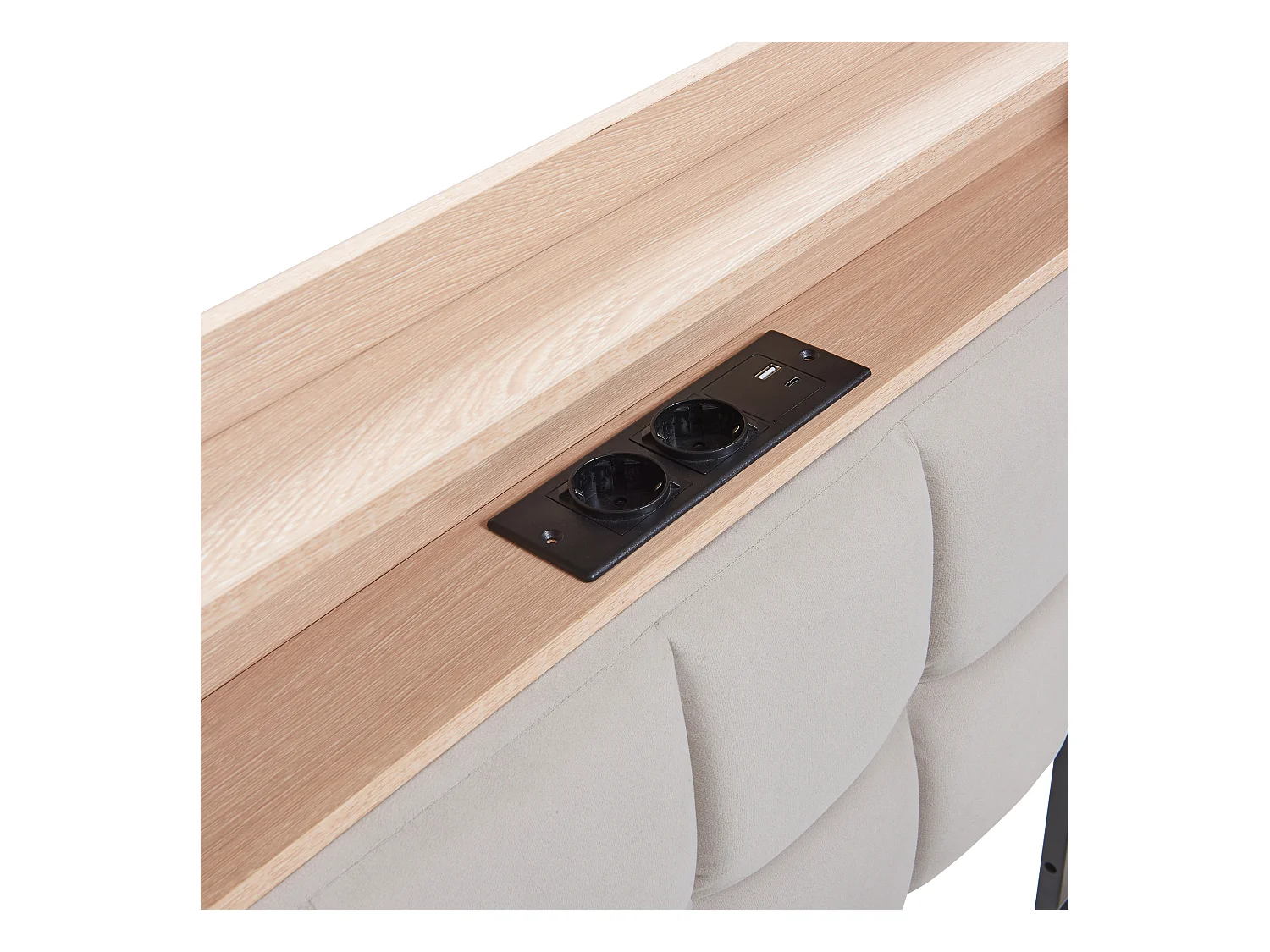 Canapé-lit rembourré 90 x 200 cm - avec 2 tiroirs - avec éclairage LED - avec ports USB et Type-C - Beige (sans matelas)