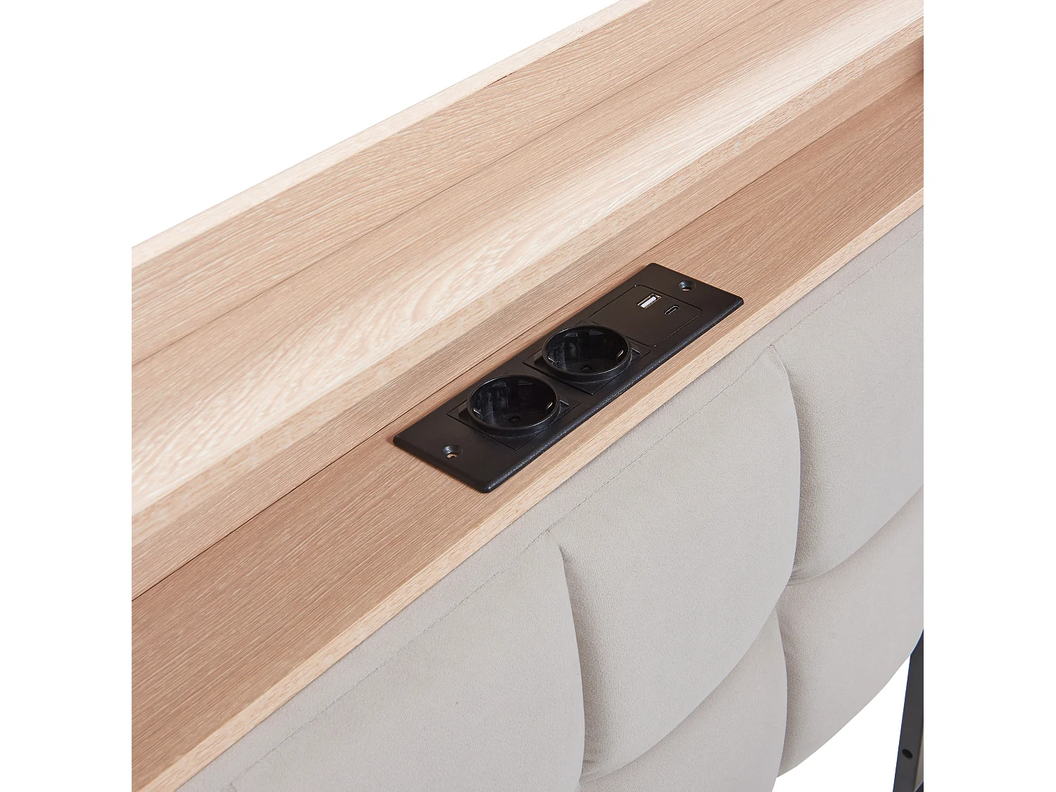 Gestoelde slaapbank 90 x 200 cm - met 2 lades - met LED-verlichting - met USB- en Type-C-poorten - Beige (zonder matras)