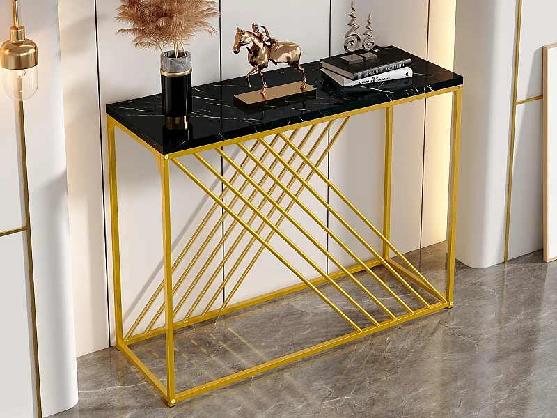 Wandconsole 100x35x77 cm - MDF - Gouden voet - Zwart