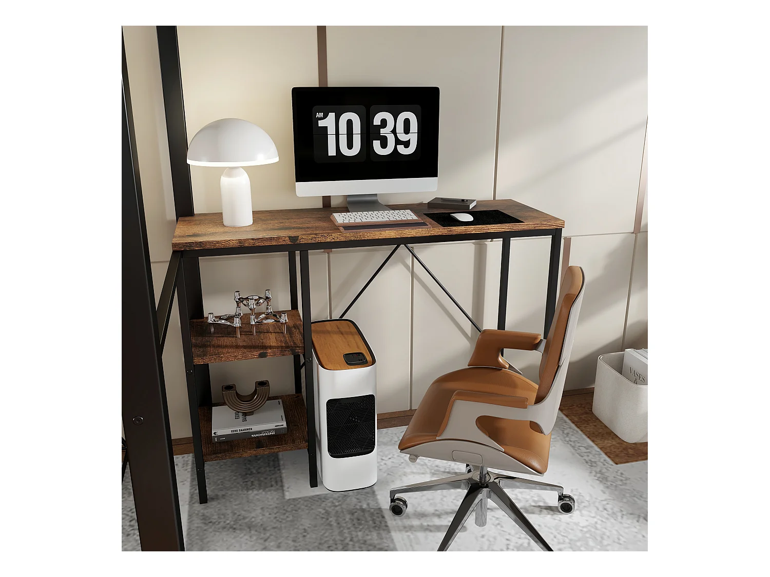 Lit mezzanine 120x200 cm - avec bureau et étagère - avec armoire ouverte - échelle de sécurité 4 marches - Noir + Naturel(sans matelas)