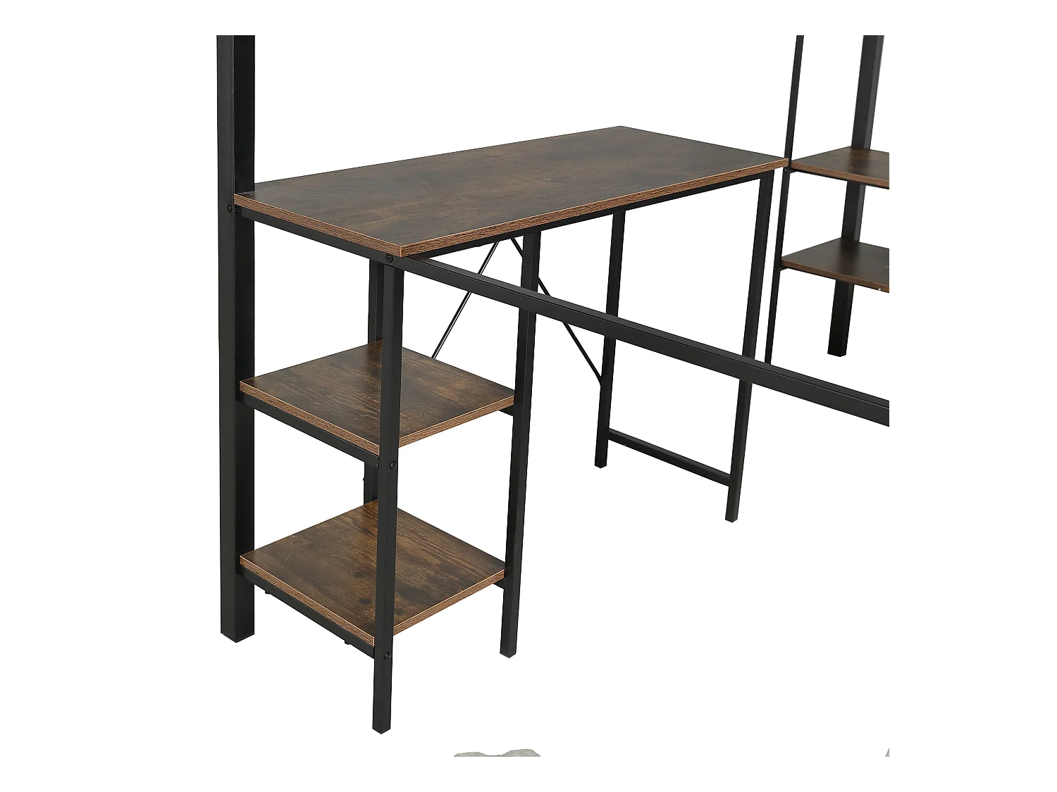 Lit mezzanine 120x200 cm - avec bureau et étagère - avec armoire ouverte - échelle de sécurité 4 marches - Noir + Naturel(sans matelas)