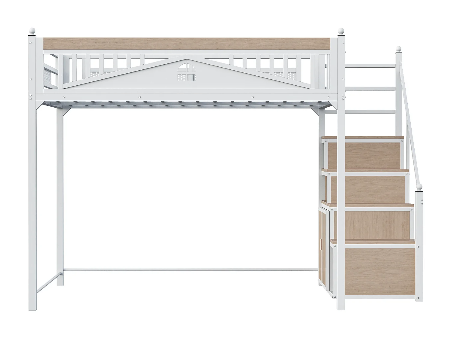 Metall-Hochbett 140x200 cm - mit Aufstiegsleiter mit Stauraum - Weiß (Matratze nicht inbegriffen)
