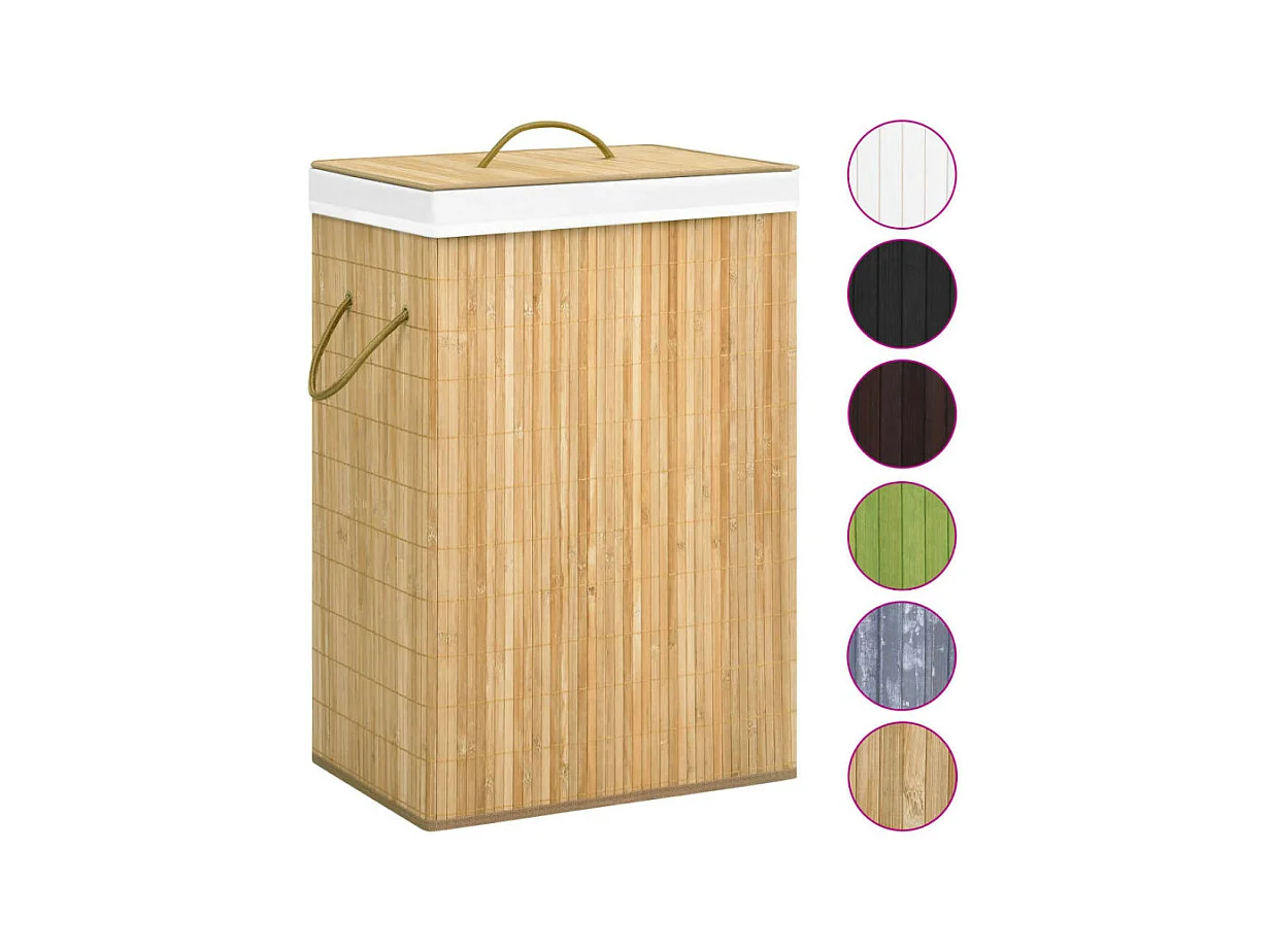 Cesto de Roupa Suja em Bambu com 2 Secções e Capacidade de 72 Litros