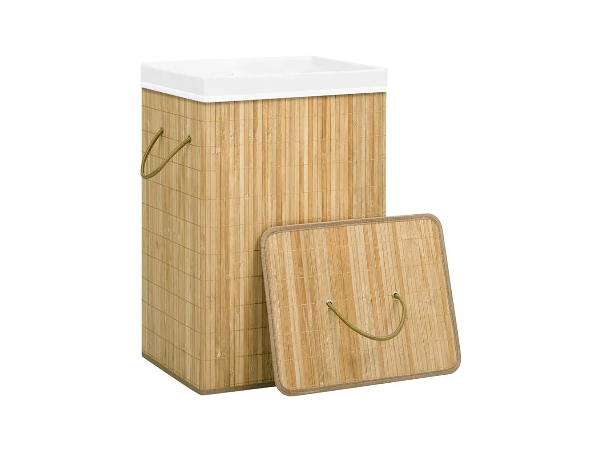 Cesto de Roupa Suja em Bambu com 2 Secções e Capacidade de 72 Litros