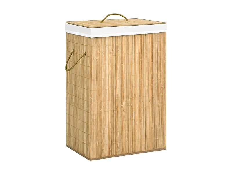 Cesto de Roupa Suja em Bambu com 2 Secções e Capacidade de 72 Litros