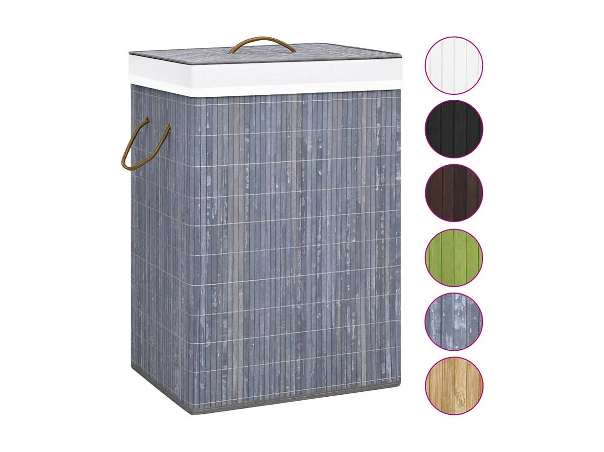 Panier à linge avec 2 sections bambou gris 72 L