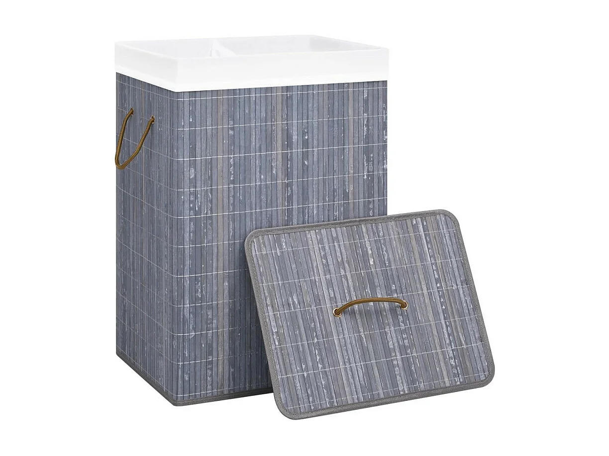 Panier à linge avec 2 sections bambou gris 72 L