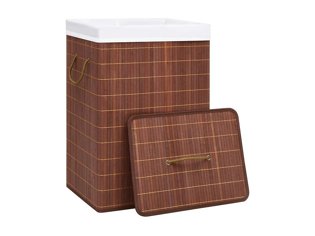 Panier à linge avec 2 sections bambou marron 72 L