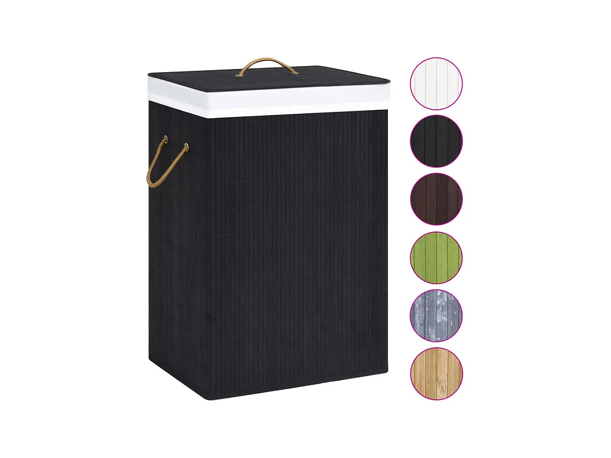 Cesto de Roupa Suja de Bambu Preto com 2 Secções e 72 Litros