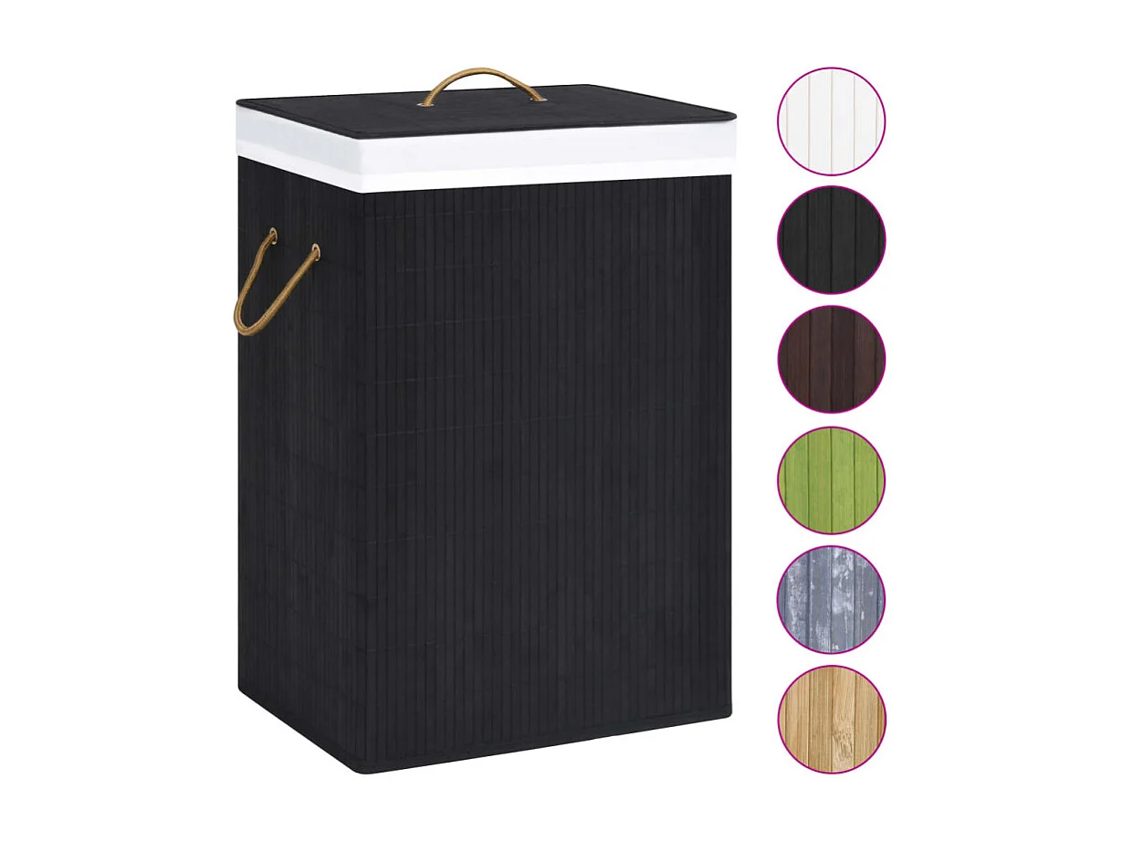 Panier à linge avec 2 sections bambou noir 72 L