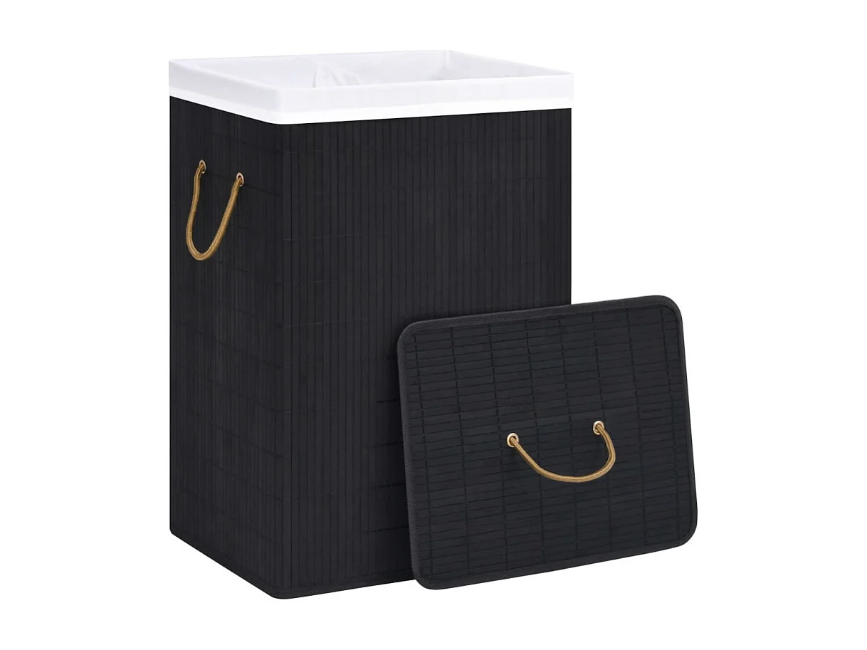 Panier à linge avec 2 sections bambou noir 72 L