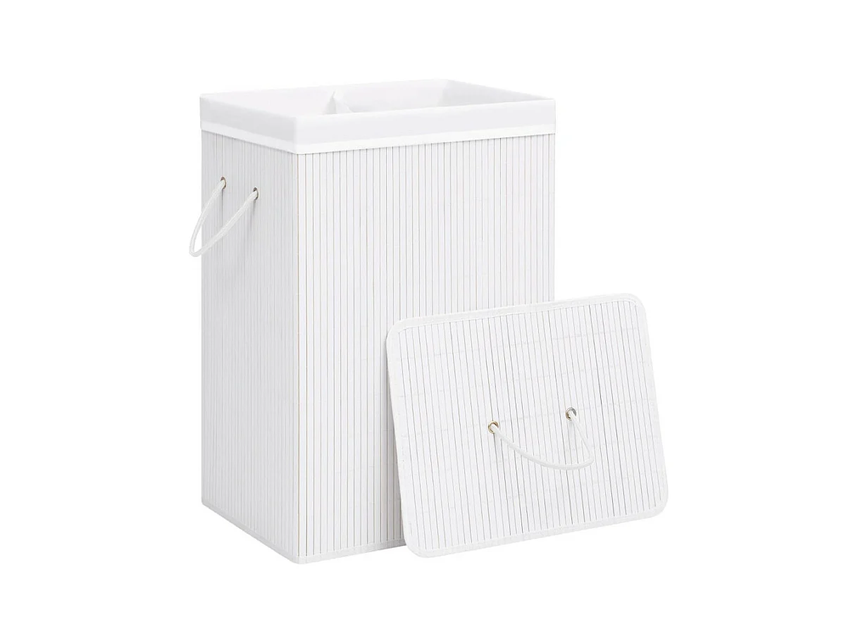 Bambus-Wäschekorb mit 2 Fächern Weiß 72 L