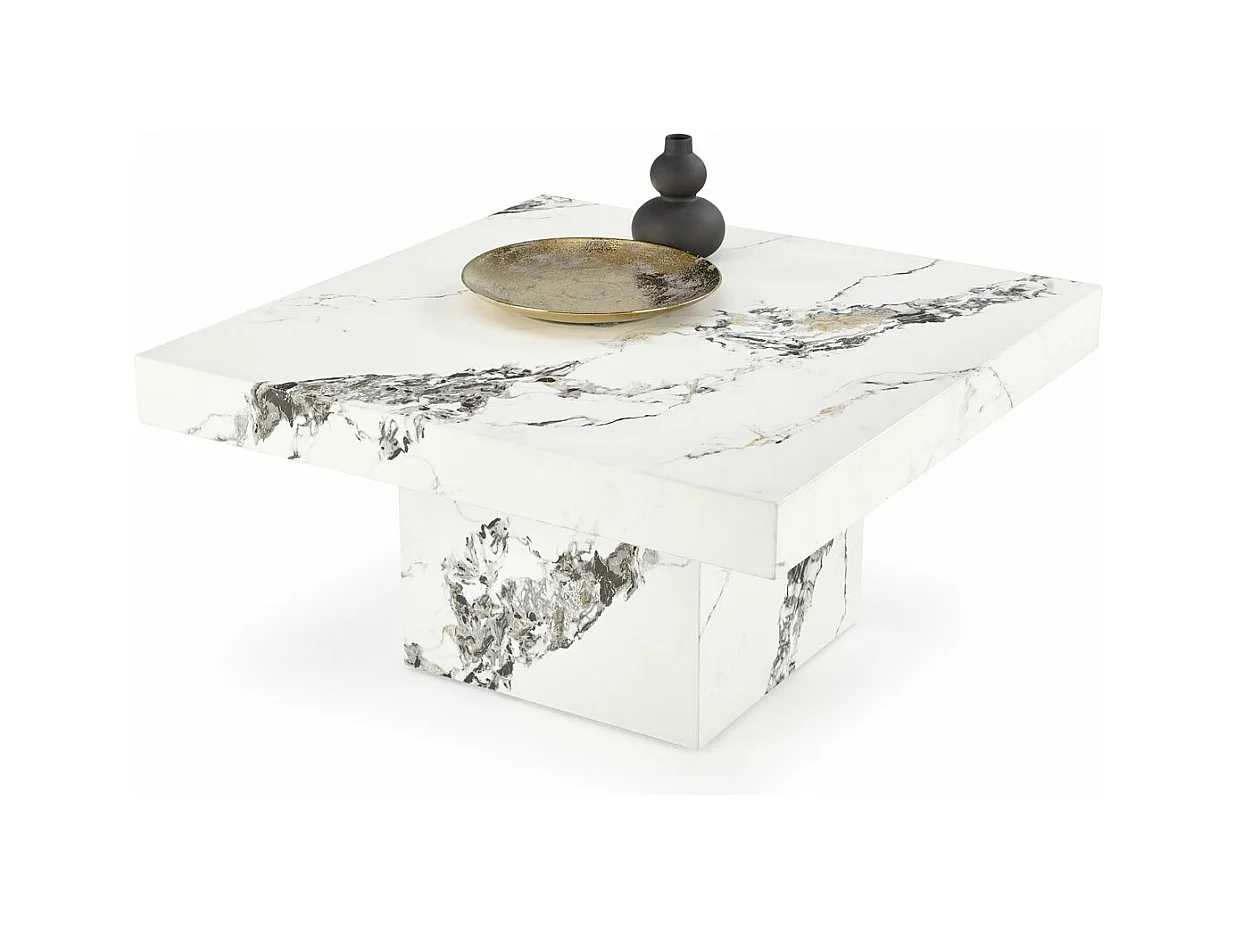 Tavolino Monolit/impiallacciatura MDF/disegno marmo/bianco