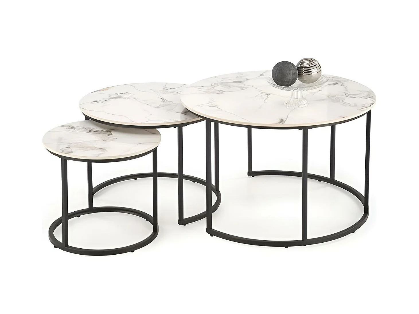 Ensemble de tables basses Gilda/fritté/métal/design marbre/blanc et noir