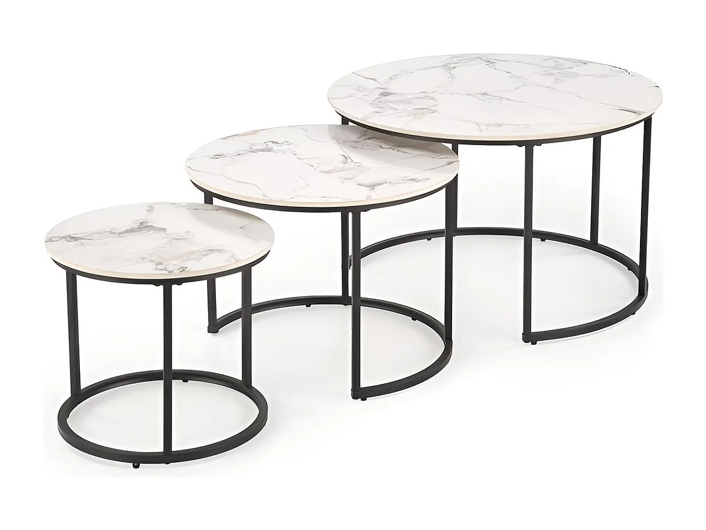 Ensemble de tables basses Gilda/fritté/métal/design marbre/blanc et noir