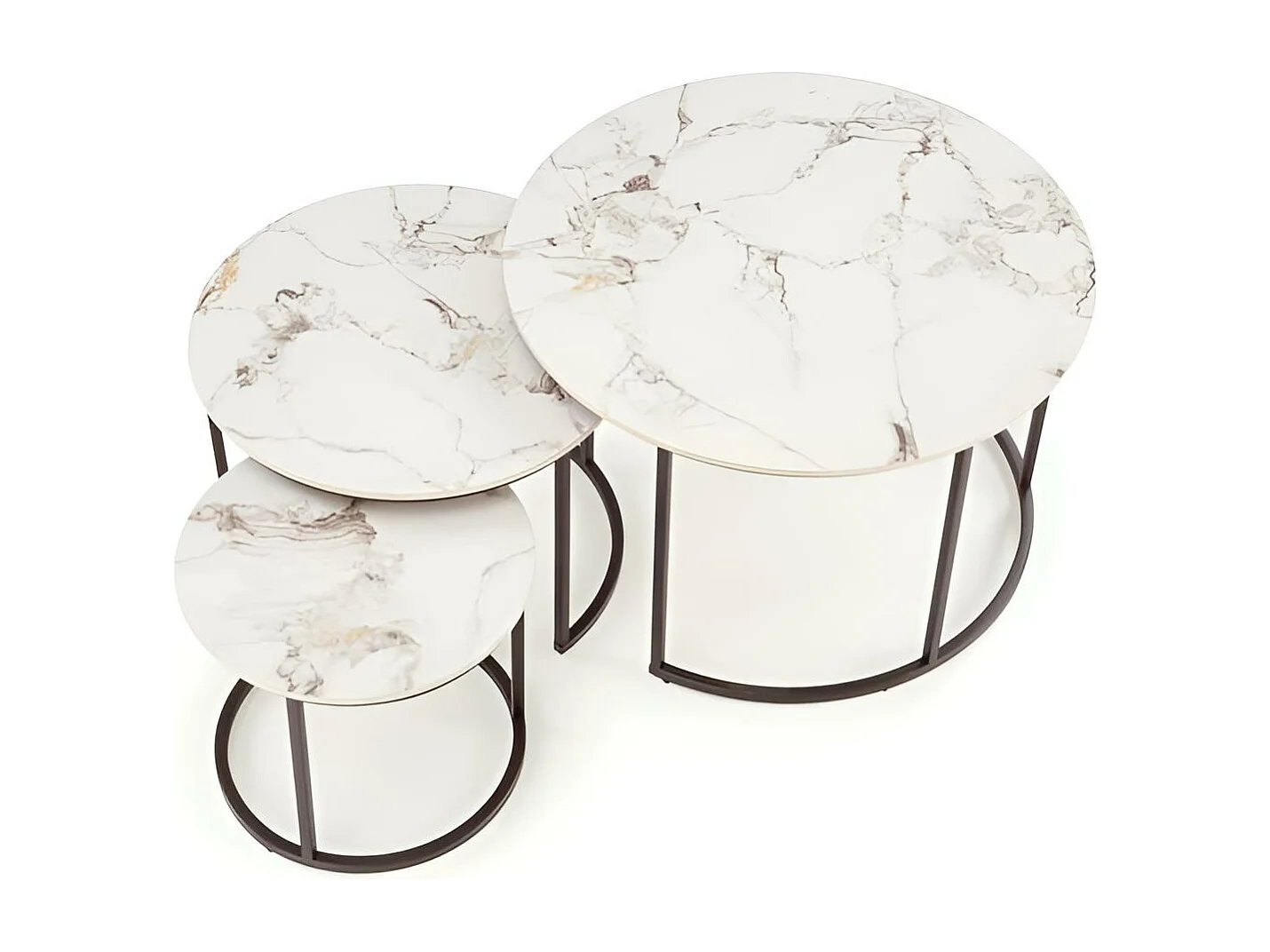 Ensemble de tables basses Gilda/fritté/métal/design marbre/blanc et noir