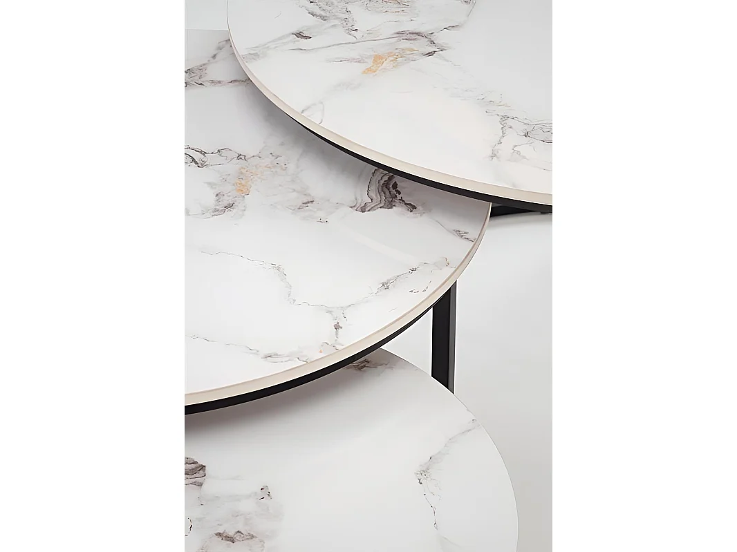 Ensemble de tables basses Gilda/fritté/métal/design marbre/blanc et noir