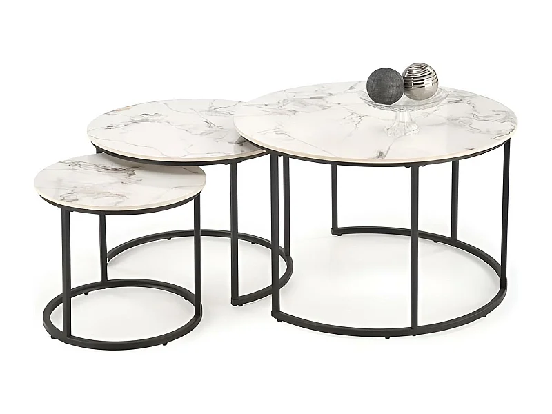 Set di tavolini da caffè Gilda/sinterizzato/metallo/design in marmo/bianco e nero