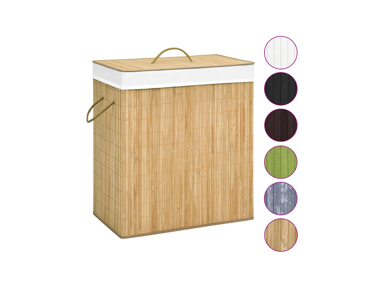 Bambus-Wäschekorb mit 2 Fächern 100 L