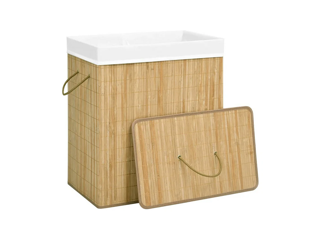 Bambus-Wäschekorb mit 2 Fächern 100 L