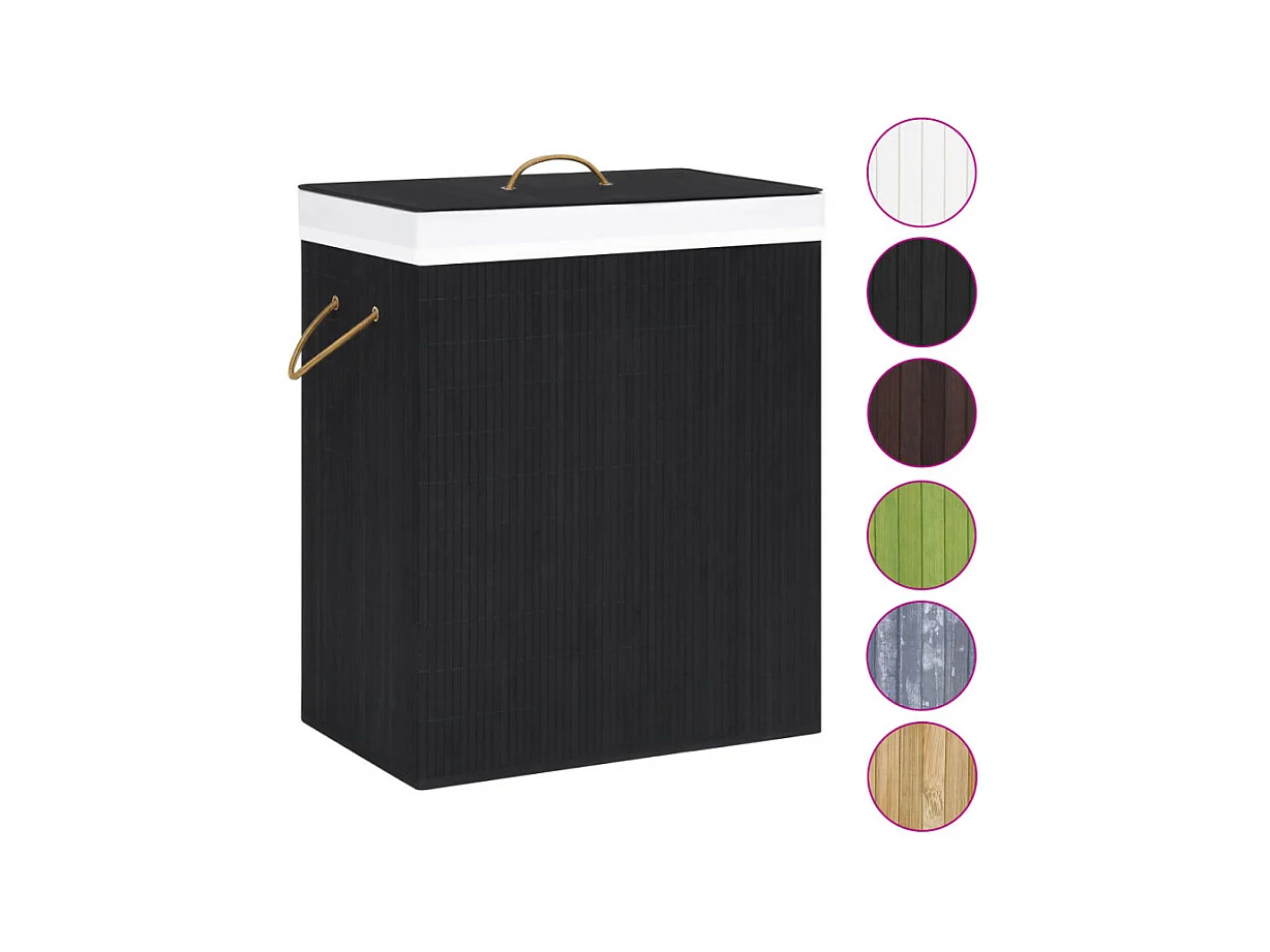 Cesto de Roupa Suja em Bambu Preto com 2 Secções - 100 Litros
