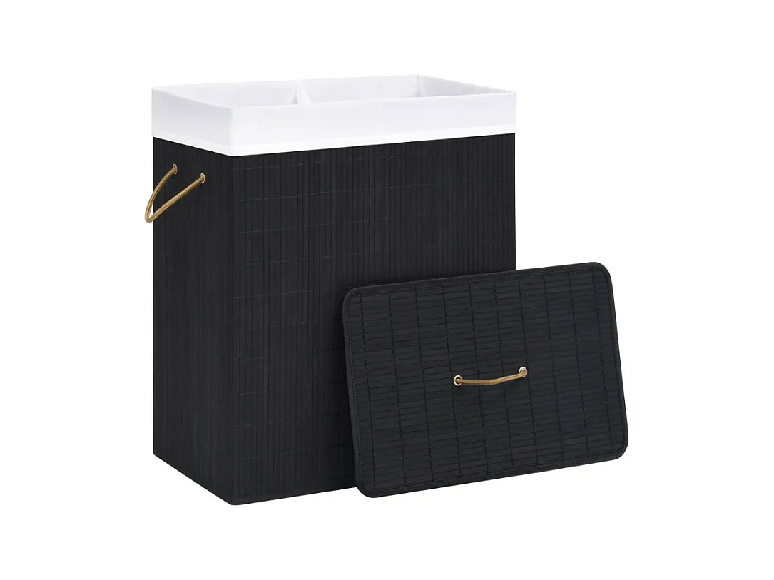 Cesto de Roupa Suja em Bambu Preto com 2 Secções - 100 Litros