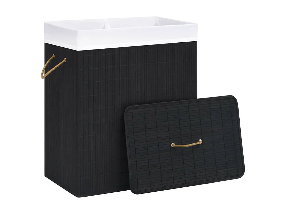 Panier à linge avec 2 sections bambou noir 100 L