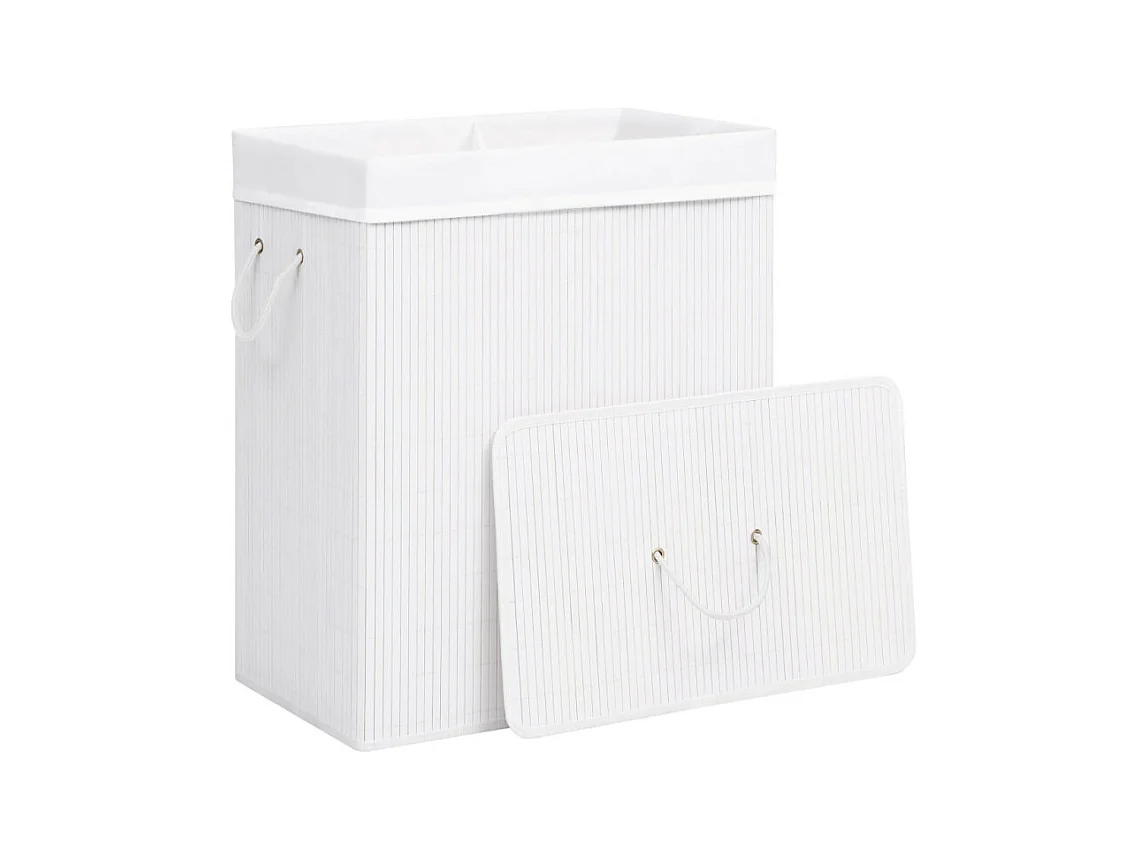 Bambus-Wäschekorb mit 2 Fächern Weiß 100 L